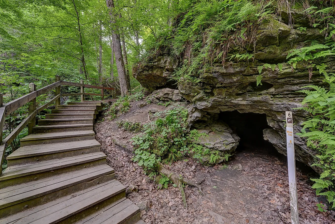Entrance to Window cave, Maquoketa Caves State Park, Maquoketa Iowa