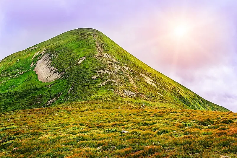 Grassy peak of Hoverla in the summertime.