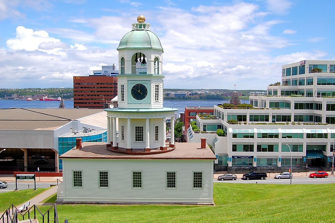 Halifax with the Old Town Clock in the foreground. 