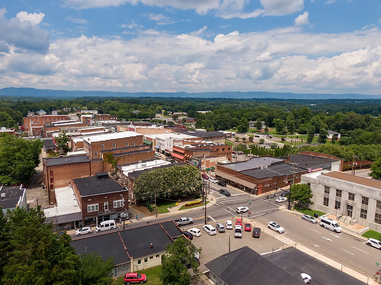 Aerial Drone Views of Downtown Mount Airy, North Carolina, via OakCityDrone on iStock.com