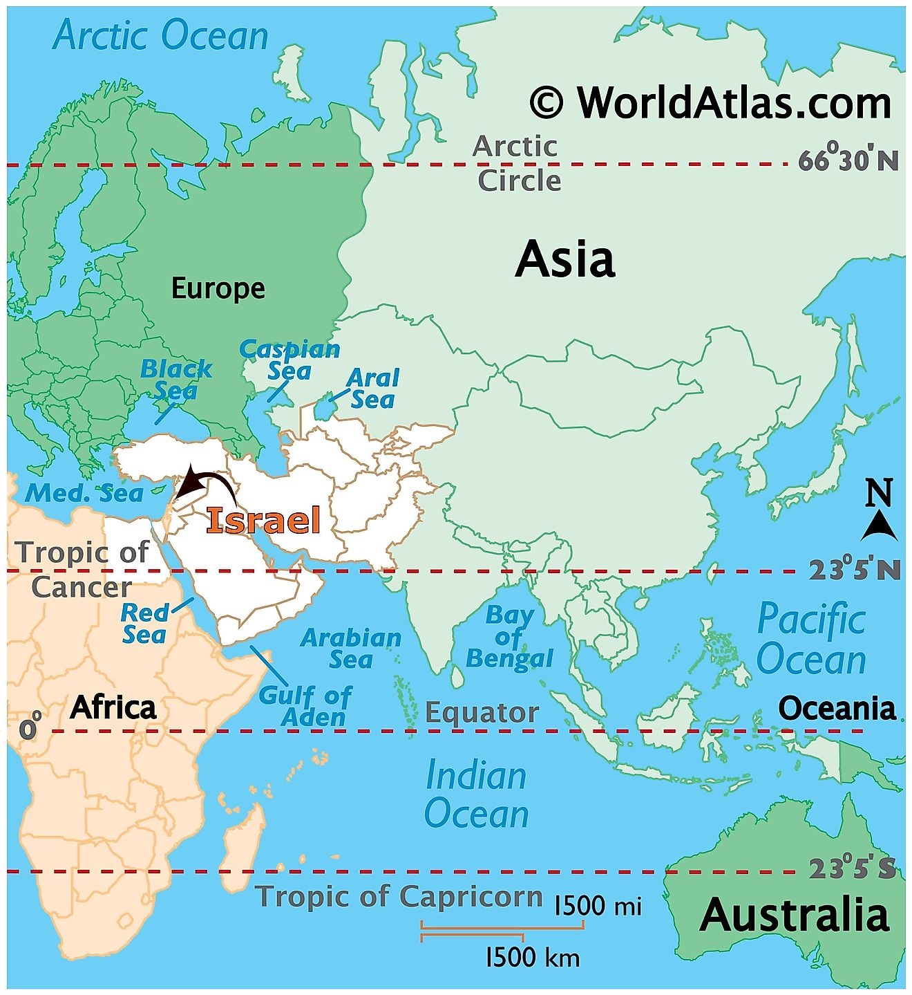 Mapa que muestra la ubicación de Israel en el mundo.