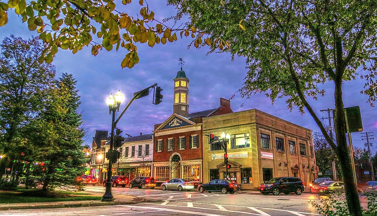 Bank and Clock Tower in Chagrin Falls, Ohio. Editorial credit: Lynne Neuman / Shutterstock.com
