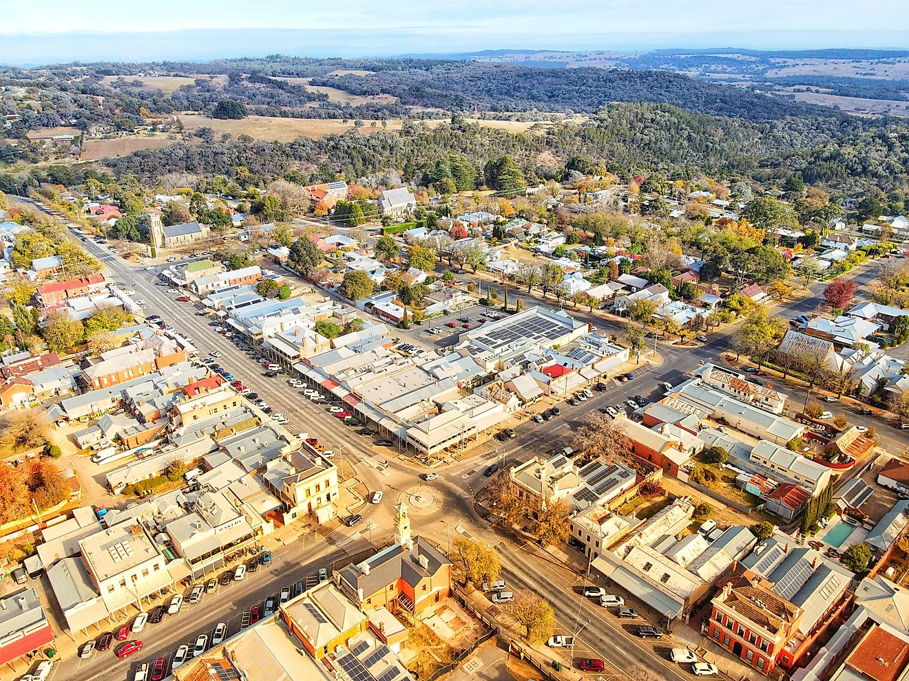 Aerial view of Beechworth, Victoria, Australia.