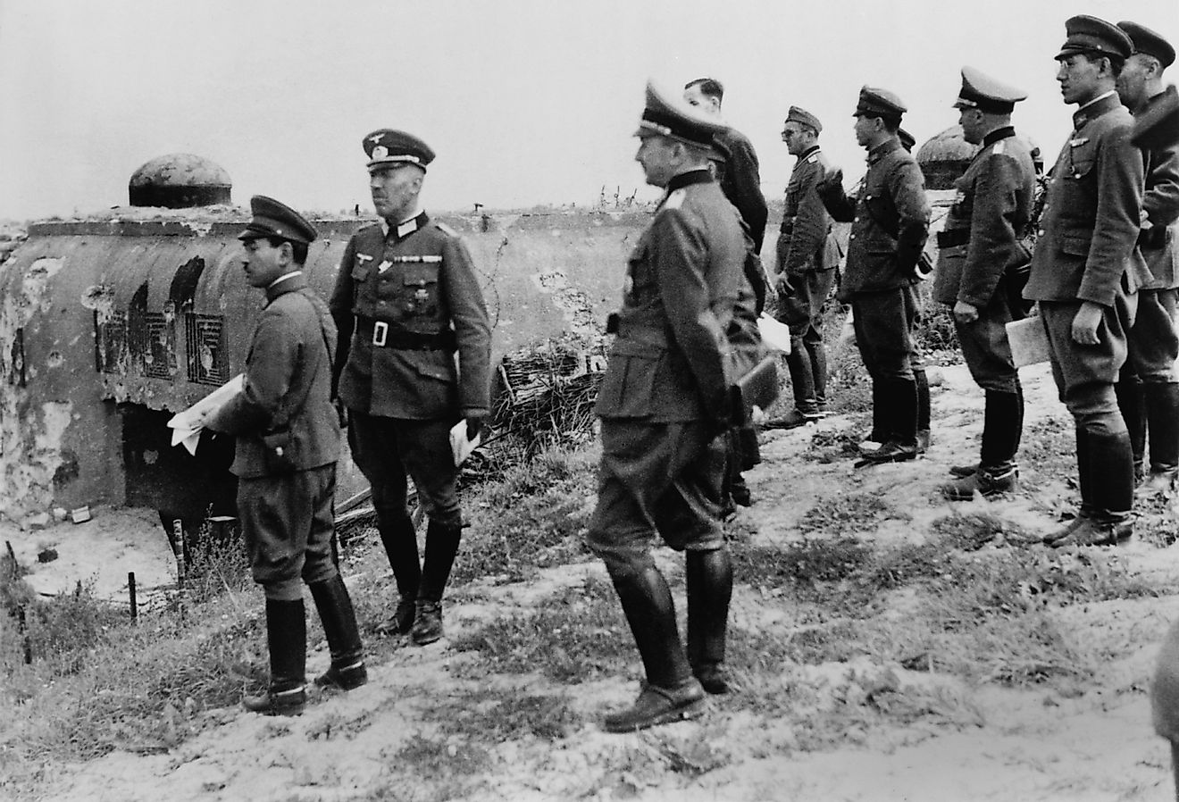 Japanese officers inspect Maginot Line, after the German defeat of France in World War II.