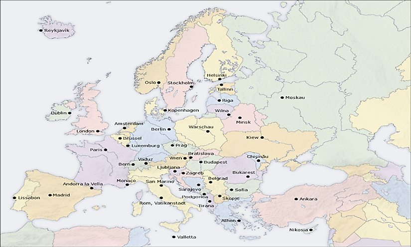 The capital cities of Europe.