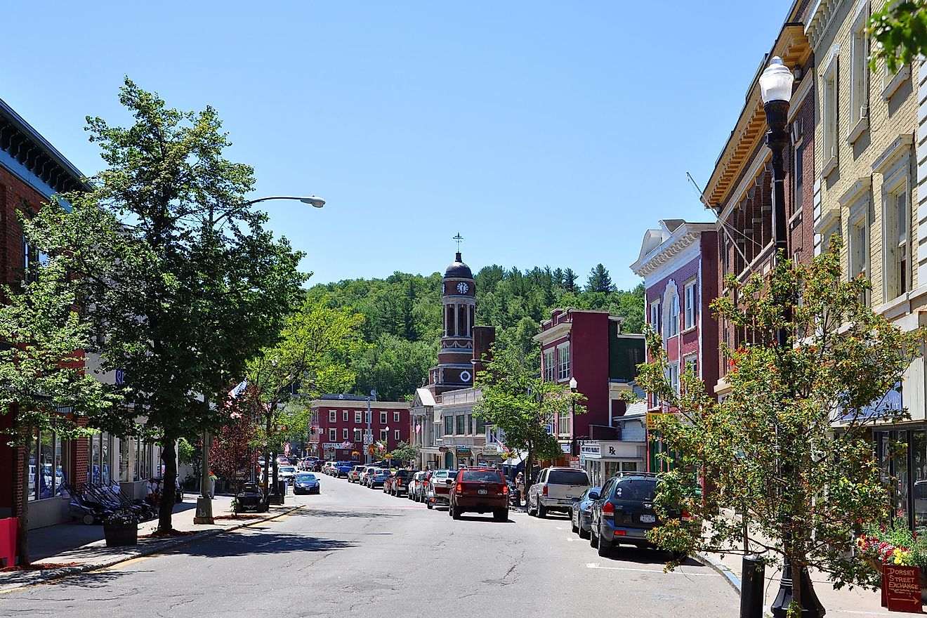 Main Street in the village of Saranac Lake, Adirondack Mountains, New York, USA Editorial credit: Wangkun Jia / Shutterstock.com