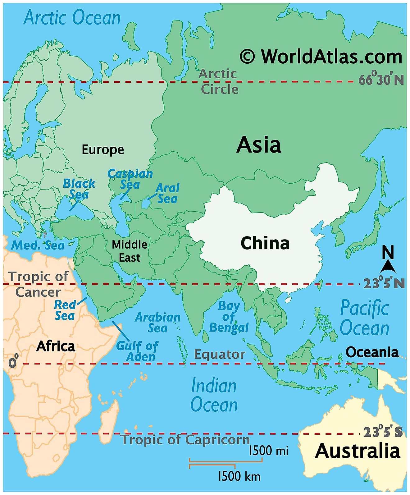 Mapa que muestra la ubicación de China en el mundo.