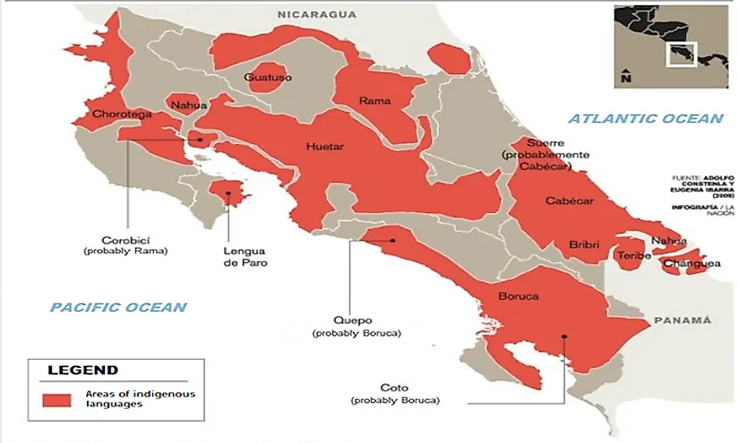 Map of indigenous languages of Costa Rica before the arrival of the Spanish.