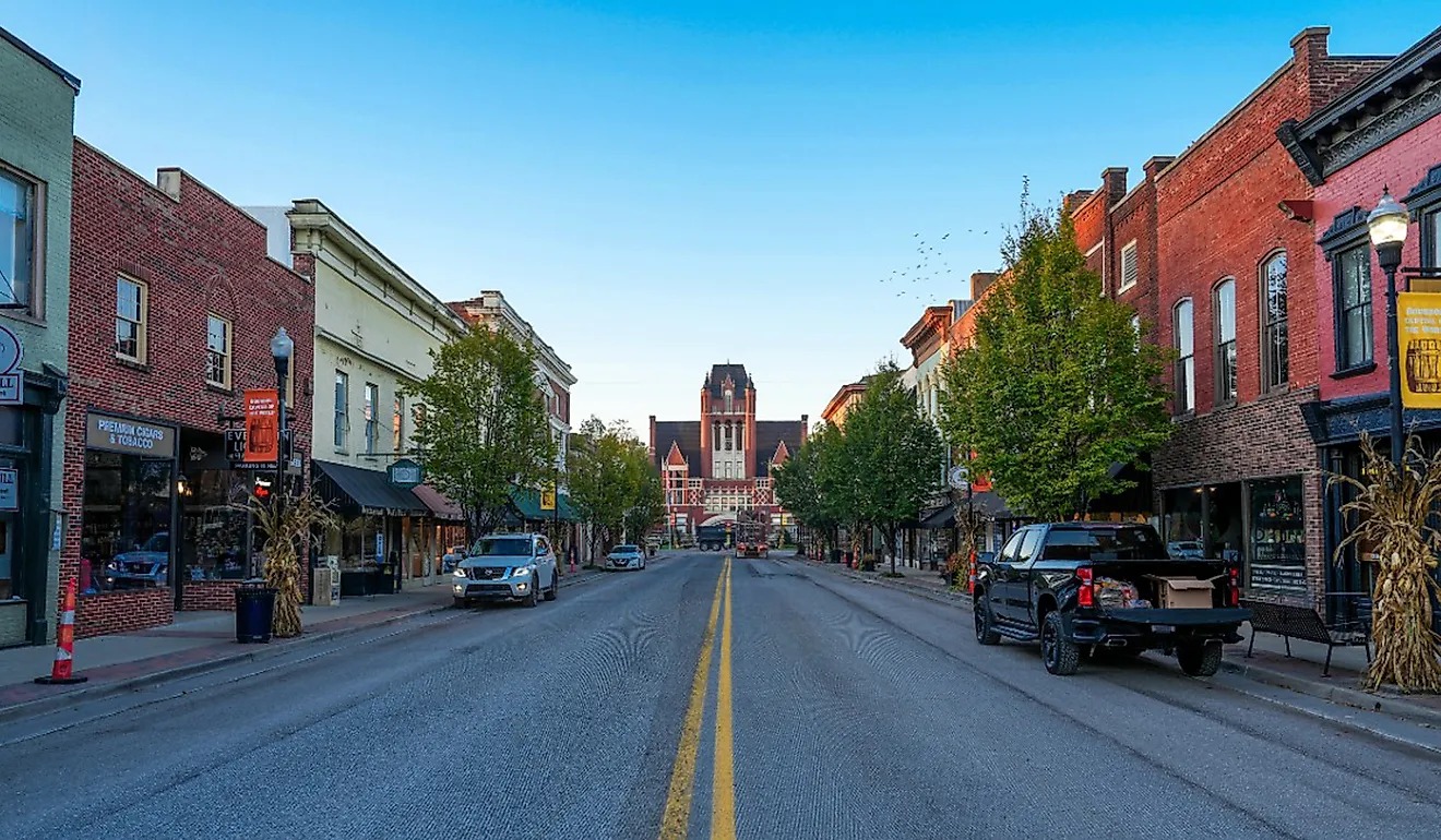 Brick buildings along the main street in Bardstown, Kentucky. Image by Jason Busa via Shutterstock.