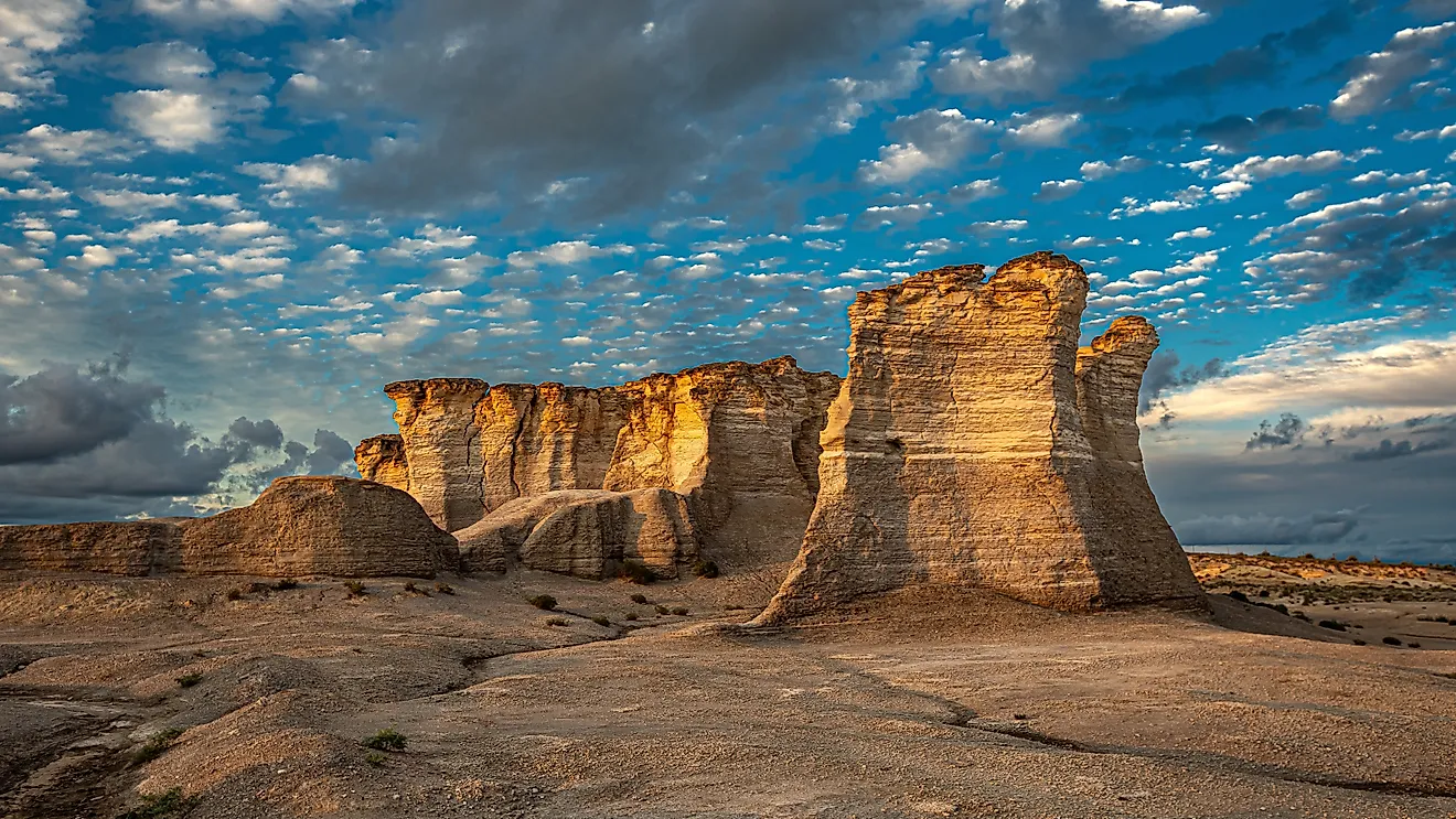 Golden hour at Monument Rocks in Kansas