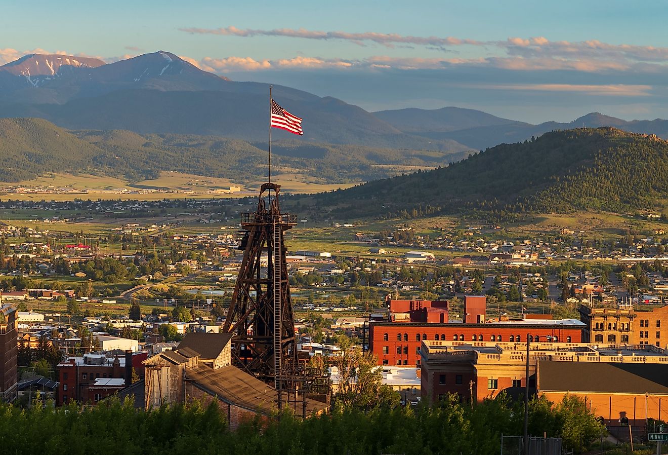 One of fourteen headframes, nicked named "gallows frames", dot the Butte, Montana landscape.