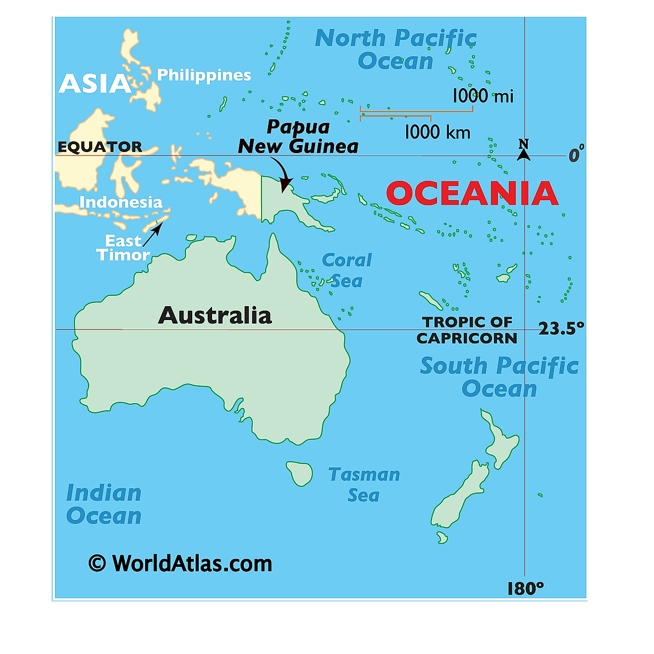 Map showing location of Papua New Guinea in the world.