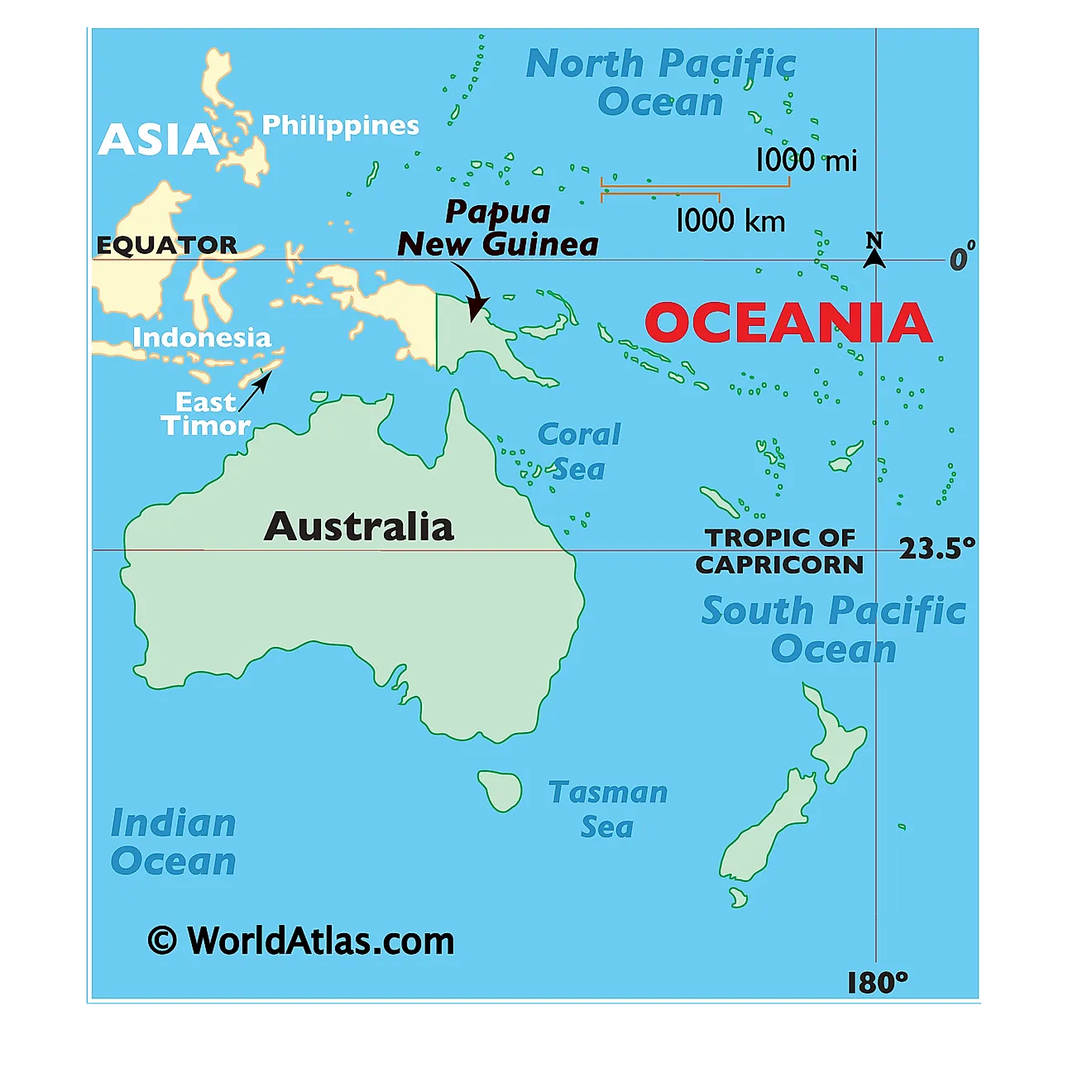 Map showing location of Papua New Guinea in the world.