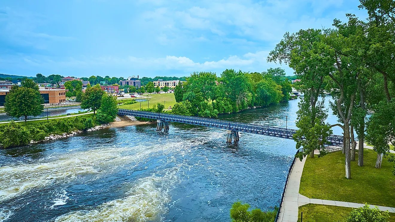 Blue Pedestrian Bridge over St. Joseph River in Mishawaka.