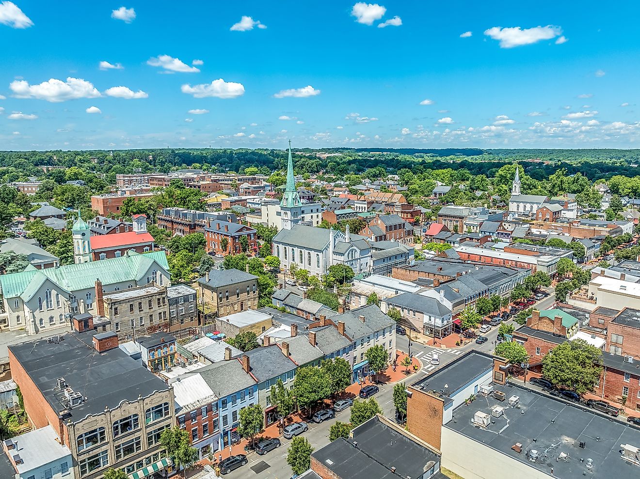 Aerial view of Fredericksburg in Virginia.