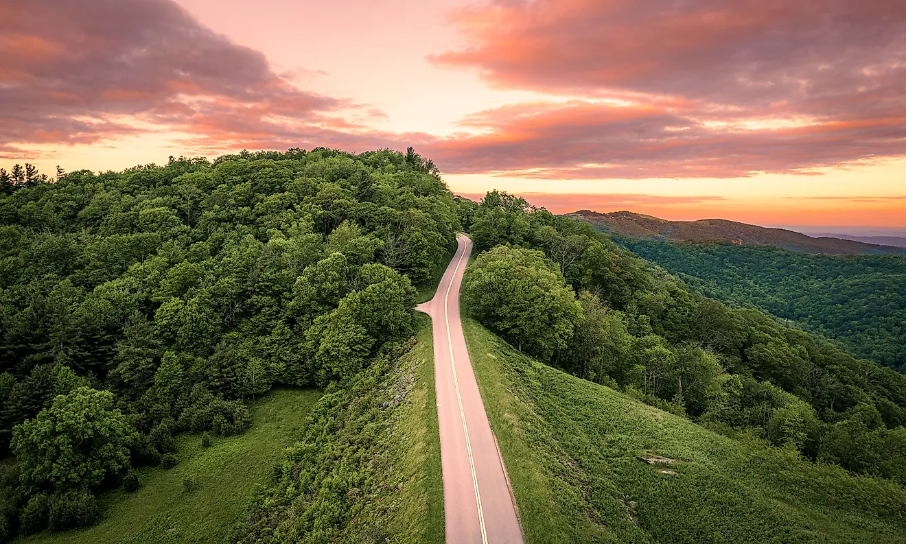 Aerial view of the Blue Ridge Parkway in North Carolina.