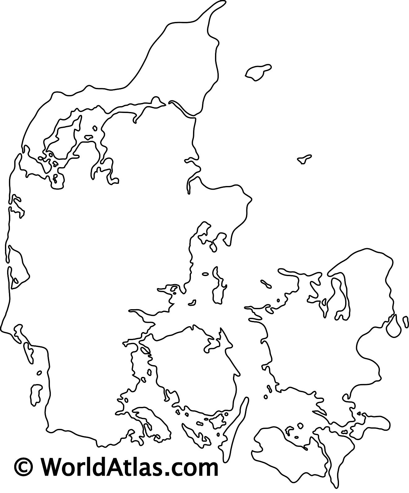 Blank outline map of Denmark