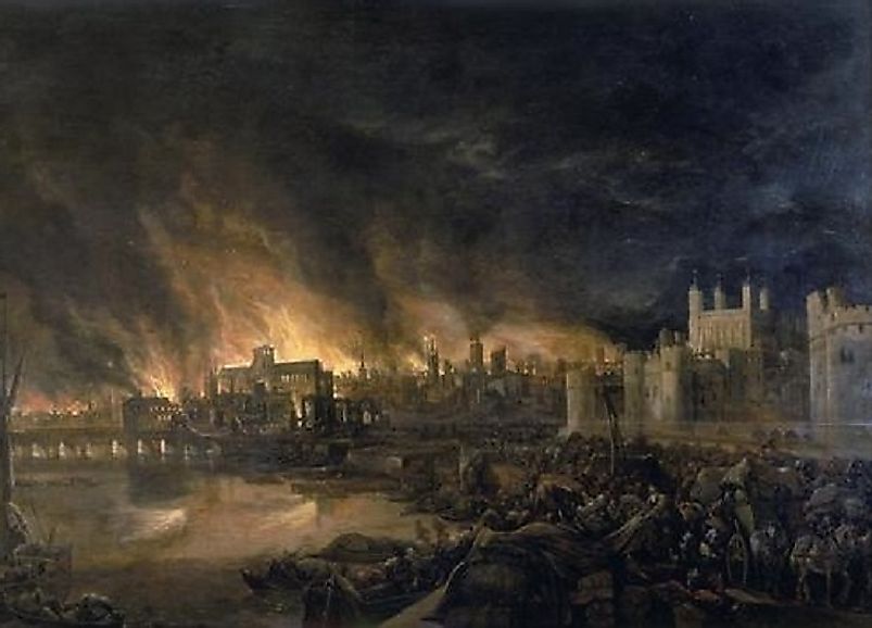An anonymous artist's rendition of the 17th Century Great Fire of London.