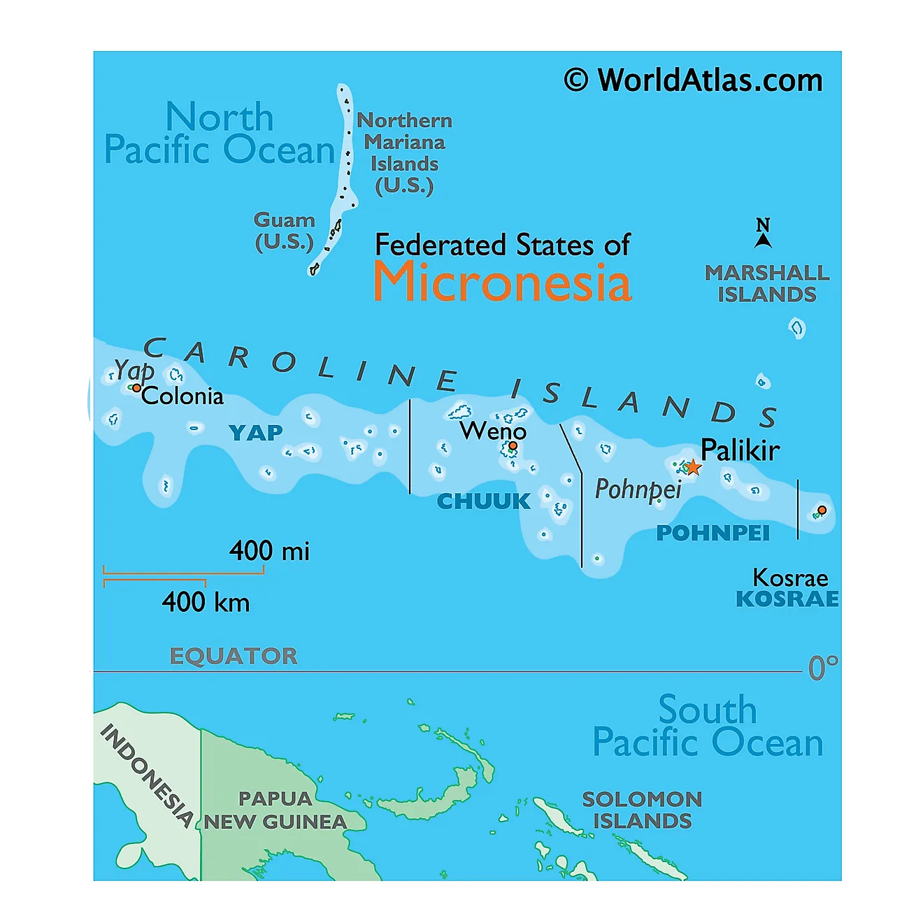 Physical Map of the Federated States of Micronesia 