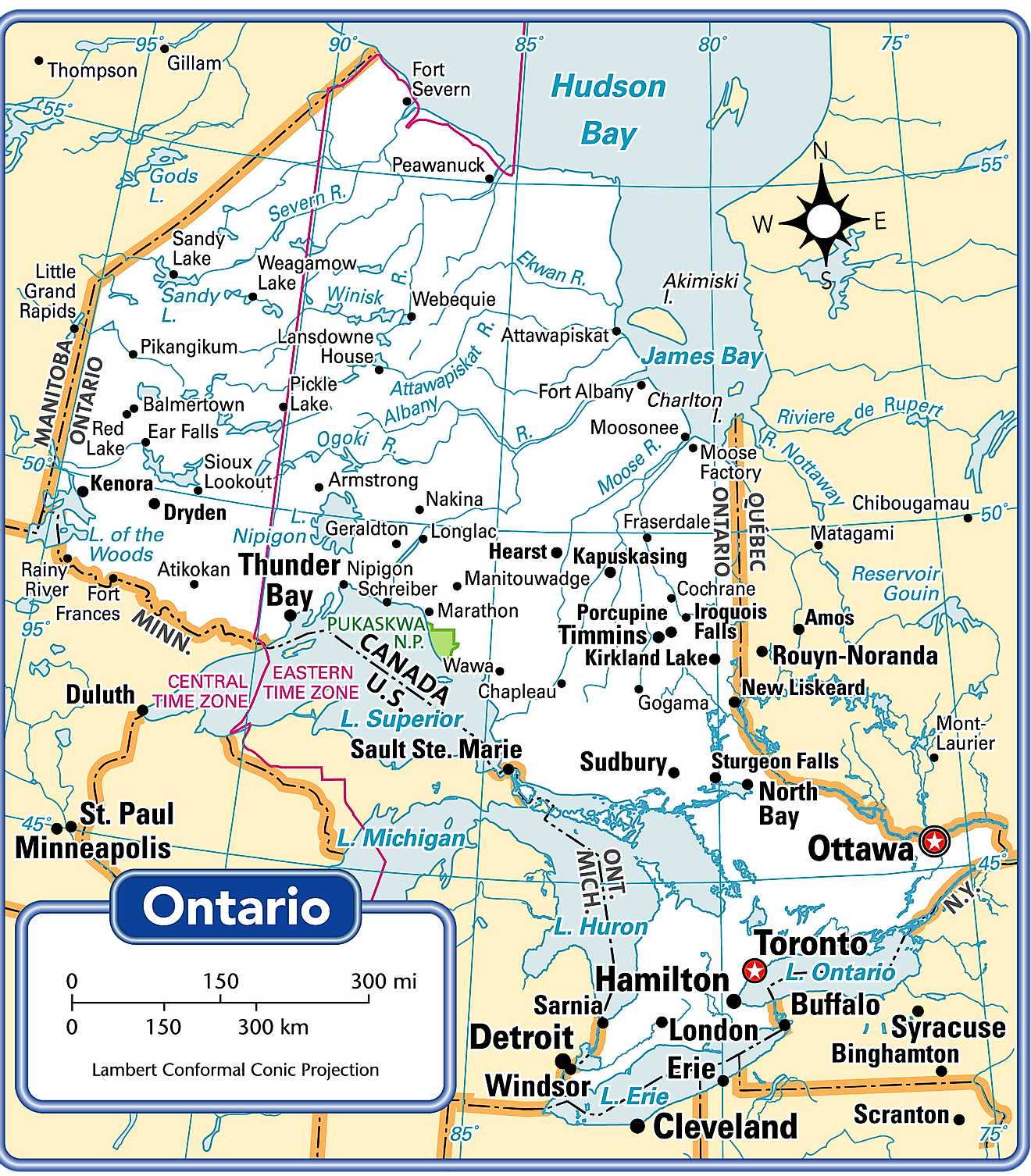 Administrative Map of Ontario showing its various municipalities and its capital city - Toronto