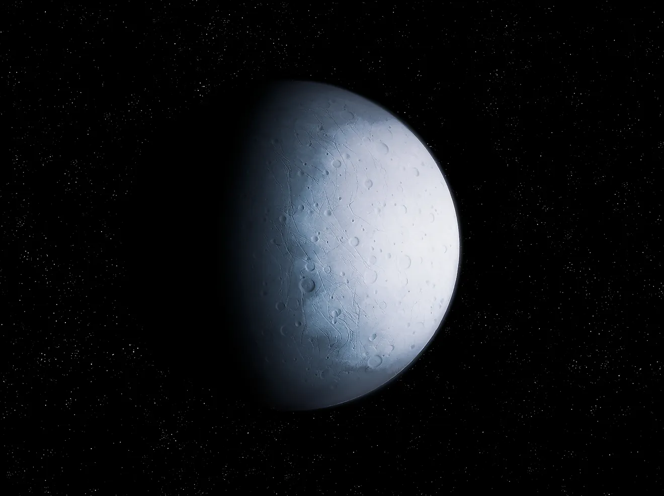 Enceladus, one of Saturns moons, fires an estimated 6,000 miles of water into space from an ocean buried in its core. Credit: Navarro Neshcherenskyi/ Shutterstock.com