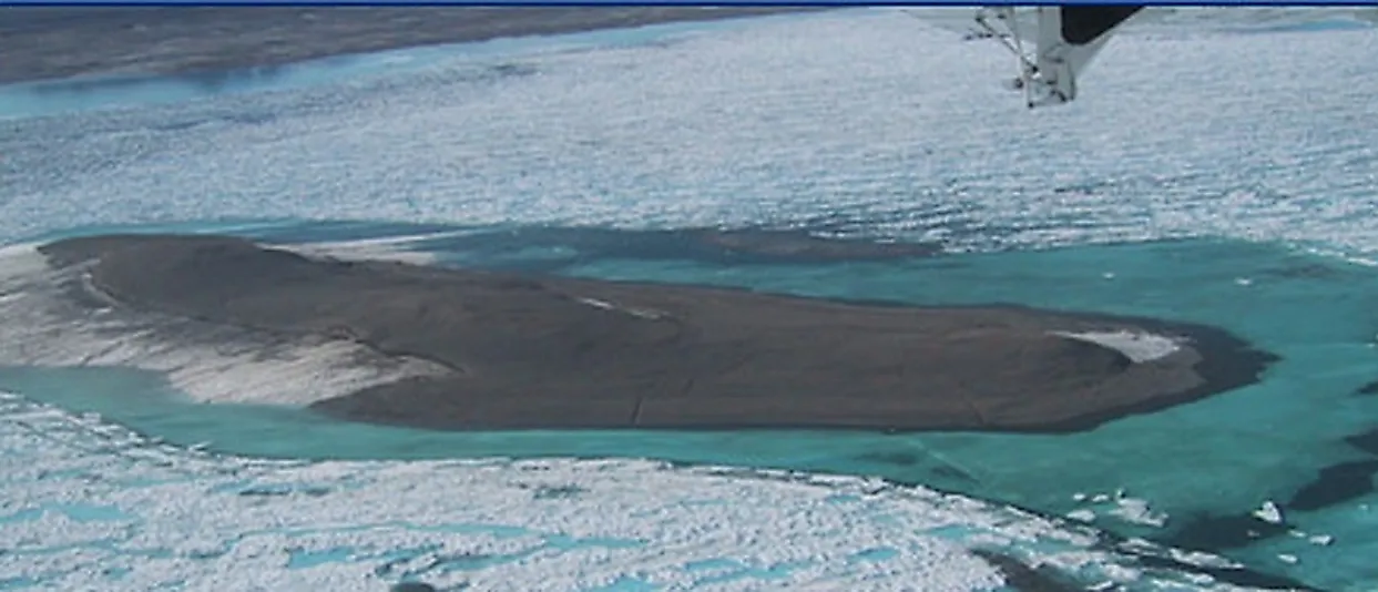 Kaffeklubben Island off the far northern coast of Greenland as seen from above.