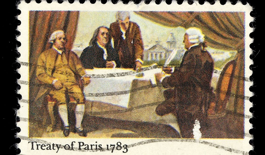 Commemorative stamp of the signing of the Treaty of Paris. Editorial credit: tristan tan / Shutterstock.com