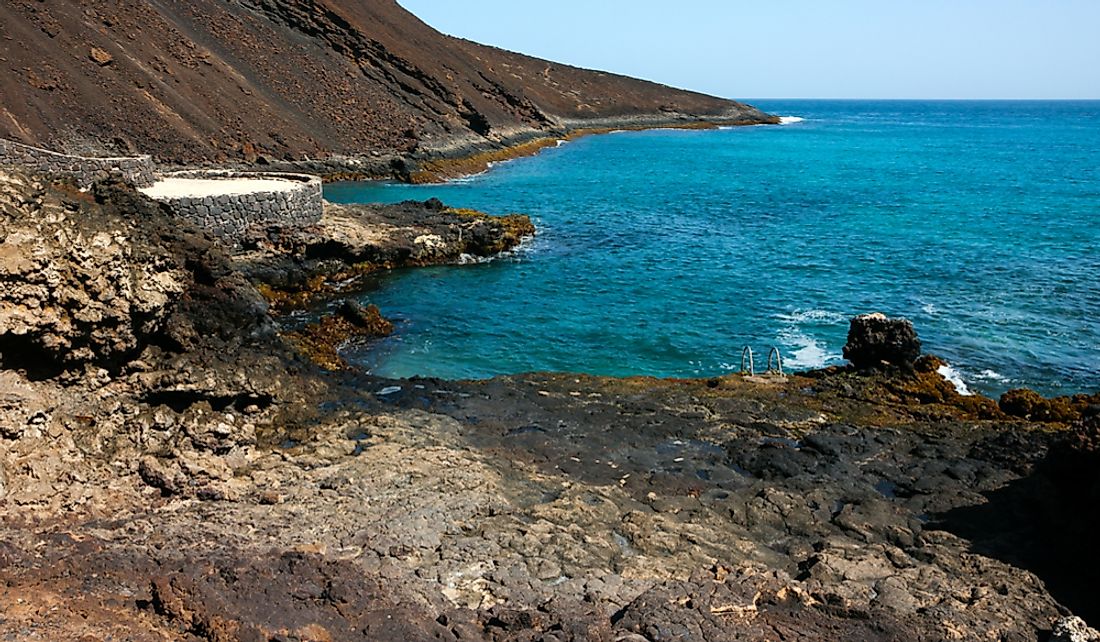 Basalt shore line of Cape Verde's Sao Vicente Island.