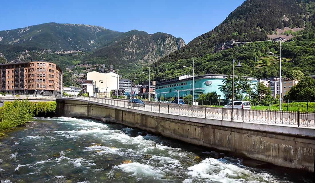 The Gran Valira River in Andorra la Vella, Andorra's capital city.  Editorial credit: Rolf G Wackenberg / Shutterstock.com