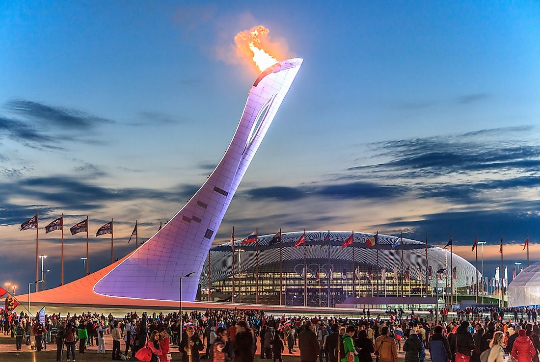 The Olympic flame lit in Sochi, Russia. Editorial credit: eWilding / Shutterstock.com. 