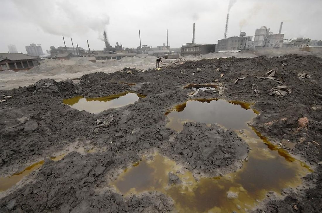 Chemicals from factories polluting the soil and groundwater. 