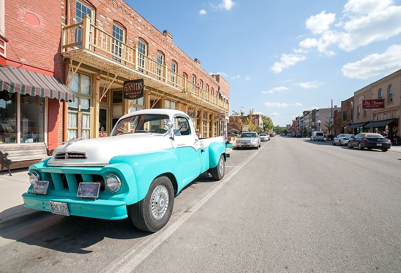 Restored retro Studebaker truck parked outside Planters Restaurant in Main Street Hannibal, Missouri. Image credit Photos BrianScantlebury via Shutterstock