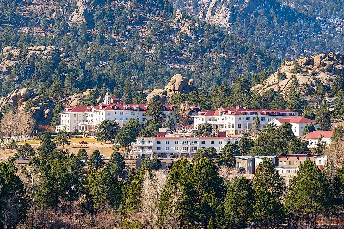 View of the historic Stanley Hotel in the Rocky Mountains of Estes Park, Colorado. Editorial credit: Paul Brady Photography / Shutterstock.com