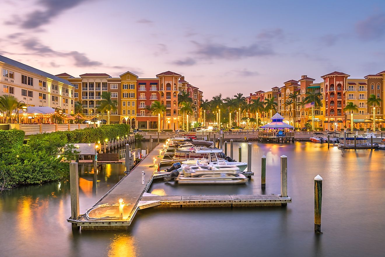 The beautiful town of Naples, Florida, in the evening.