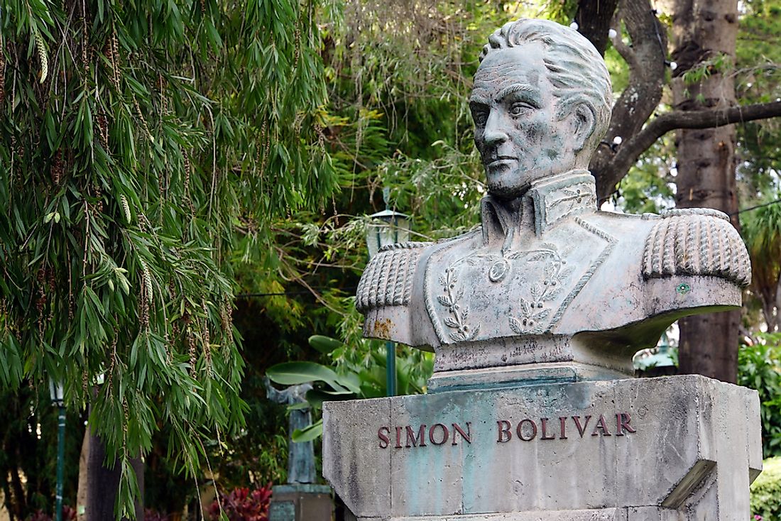 Statue of Simon Bolivar at the Jardim Municipal do Funchal, Portugal.