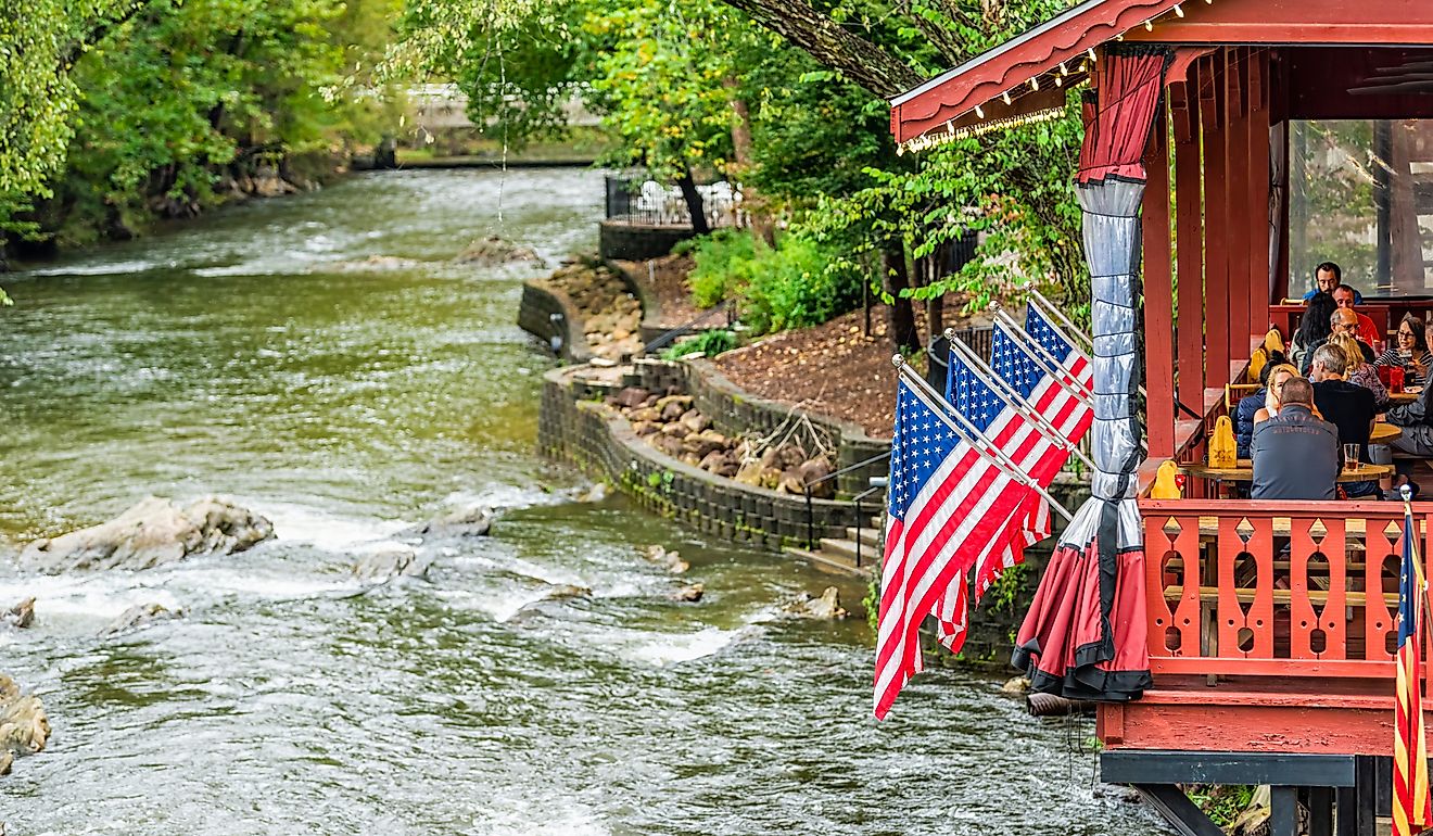 Cafe on the Chattahoochee River in Helen, Georgia. Editorial credit: Kristi Blokhin / Shutterstock.com