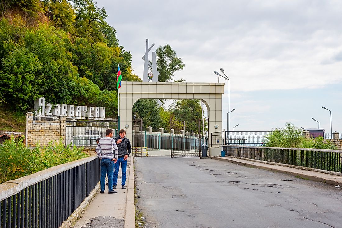 Border checkpoint between Azerbaijan and Georgia. Editorial credit: Dinozzzaver / Shutterstock.com