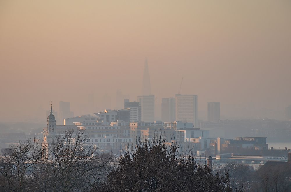 The skyline of London under a cloak of smog. 