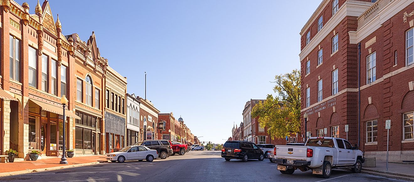 View of the old businesses district in Guthrie, Oklahoma. Editorial credit: Roberto Galan / Shutterstock.com