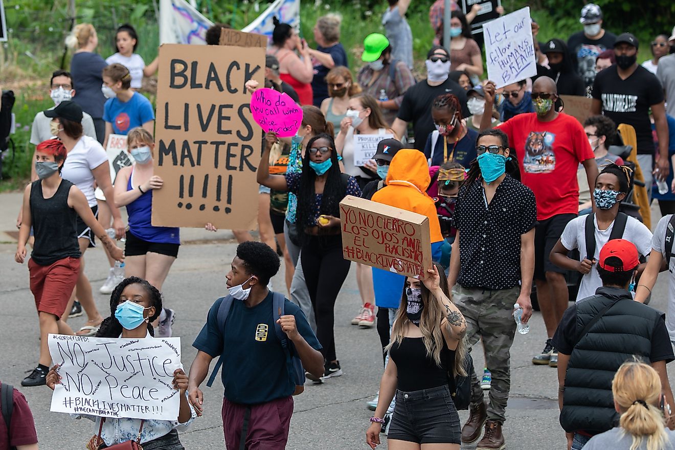 Minneapolis, May 26 2020: Black Lives Matter, "I Can't Breathe" Protest for George Floyd.