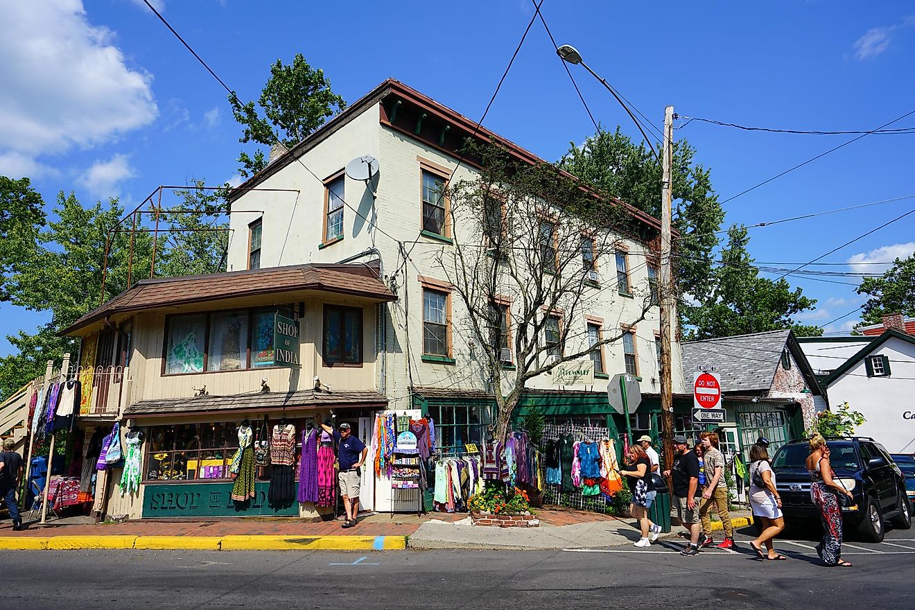 NEW HOPE, PA -19 AUG 2017- Historic New Hope, Pennsylvania, across the Delaware River from Lambertville, NJ, houses many cafes, festivals, and the famed Bucks County Playhouse theater.