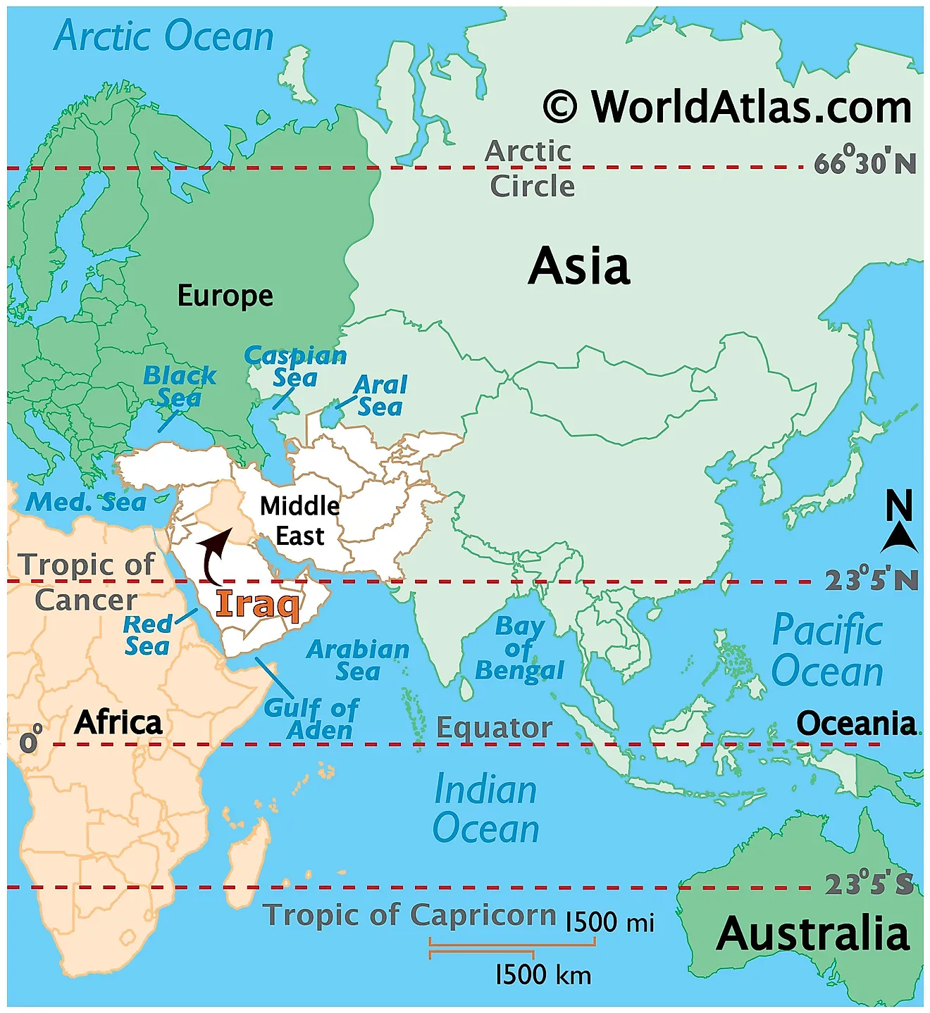 Map showing location of Iraq in the world.