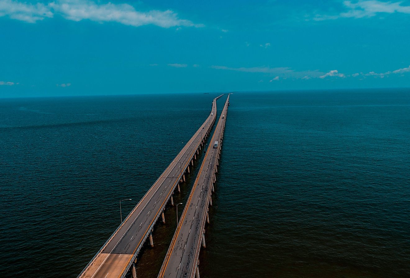 Aerial view of the Chesapeake Bay Bridge tunnel. Image credit Main Focus Media via Shutterstock.