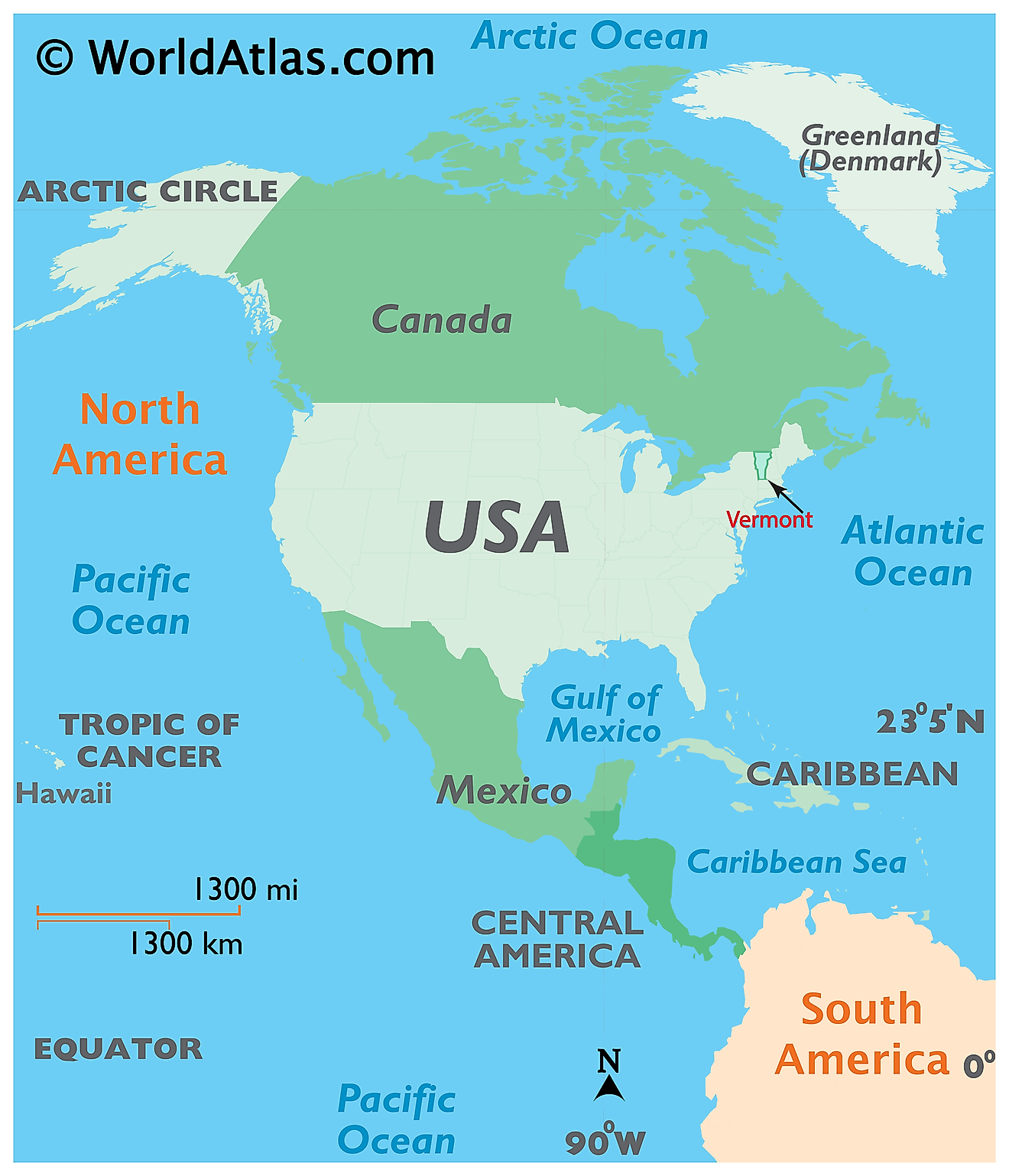 Map showing location of Vermont in the world.