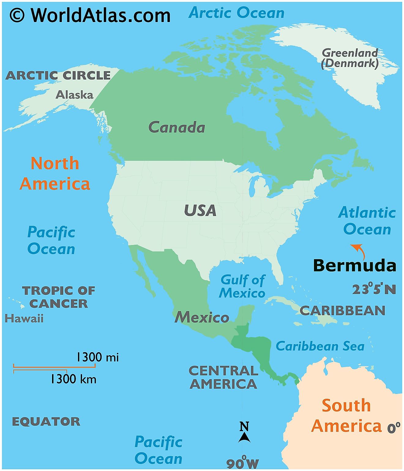 Map showing location of Bermuda in the world.