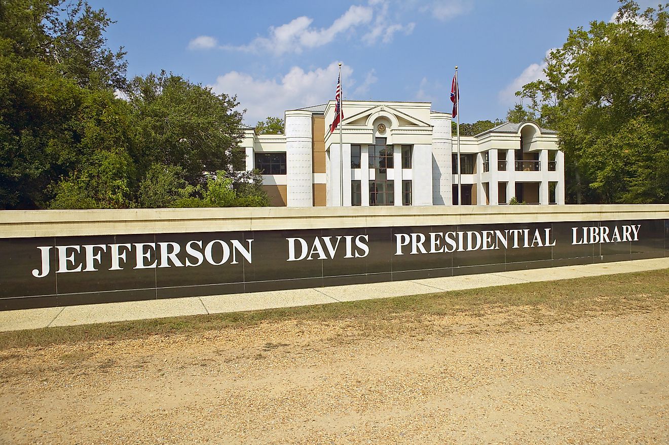 Sign in front of the Jefferson Davis Presidential Library in Biloxi, Mississippi.