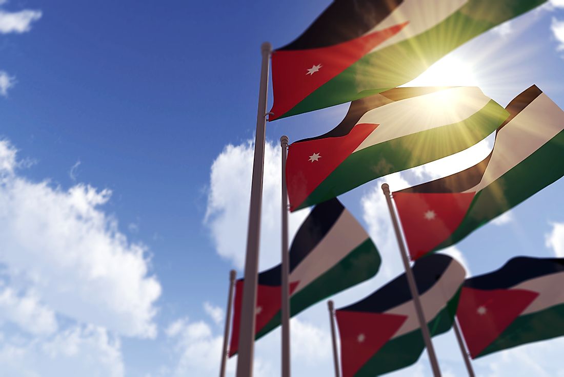 Flags of Jordan waving in the wind. 