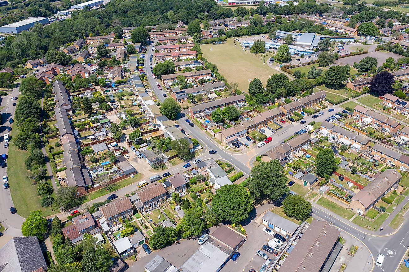Aerial photo of the British town of Stevenage in Hertfordshire UK. Image credit: Duncan Cuthbertson/Shutterstock.com