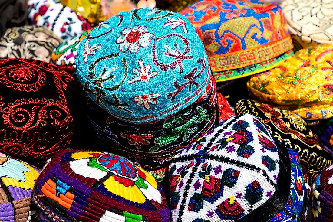 Traditional Uzbek caps called tubeteika. 