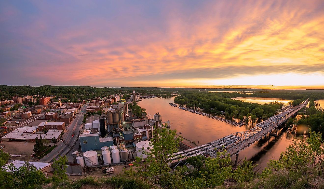 A Fisheye View of a Dramatic Spring Sunset over the Mississippi River and Rural Red Wing, Minnesota.
